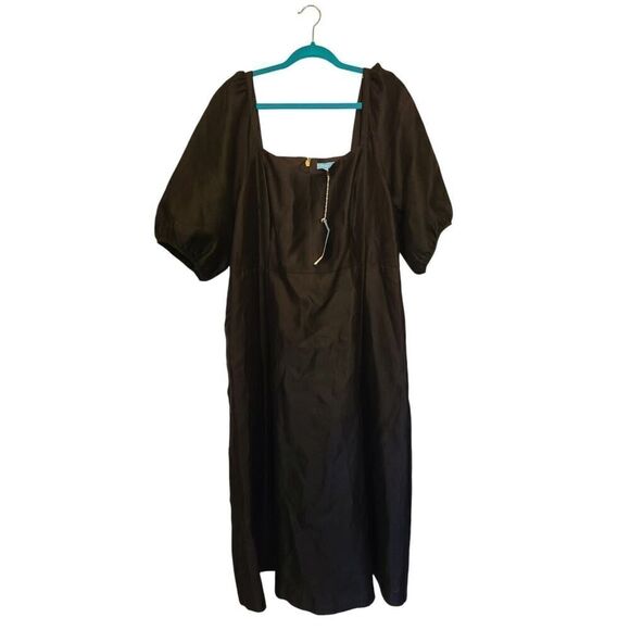 Draper James Women's Black June Dress Puff Sleeve Silk Blend Midi Fit/Flare | 16 - Picture 2 of 11